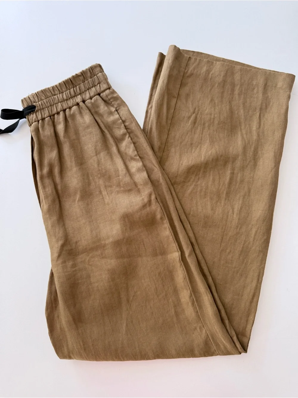 Zara Green 100% Linen Drawstring High Waisted Pants XS Coastal